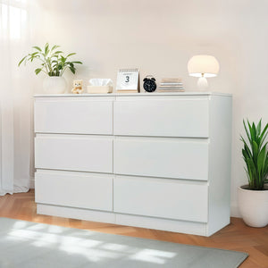 English Elm 6 Drawer Modern Dresser with Concealed Handles, Spacious Top, Durable Wood Storage Cabinet for Bedroom White W3204P318437