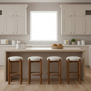 English Elm Christopher Knight Home® - Tara Indoor Wooden Barstool Set Of 4 - Walnut Finish, Ivory Upholstery, Comfort & Style For Any Space N775P333863W-S4