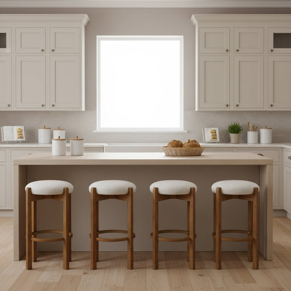 English Elm Christopher Knight Home® - Tara Indoor Wooden Barstool Set Of 4 - Walnut Finish, Ivory Upholstery, Comfort & Style For Any Space N775P333863W-S4