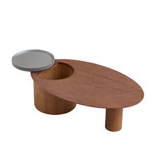 English Elm Modern Oval Ash Veneer Coffee Table with Hidden Storage for Minimalist Living Rooms Grey,Walnut W2085S00104