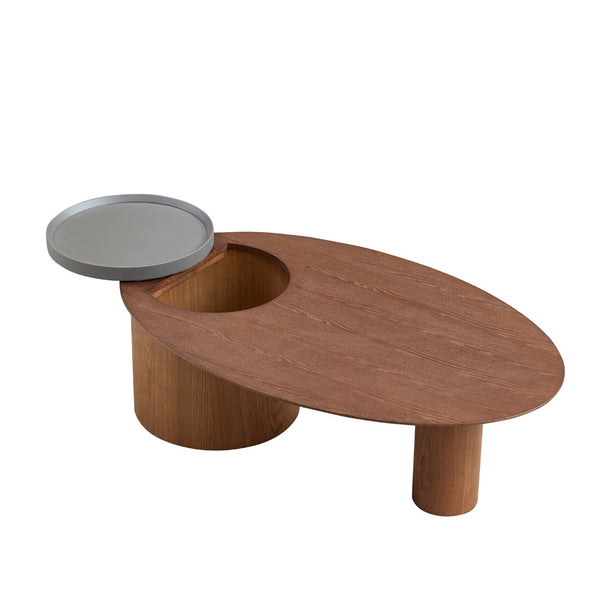 English Elm Modern Oval Ash Veneer Coffee Table with Hidden Storage for Minimalist Living Rooms Grey,Walnut W2085S00104