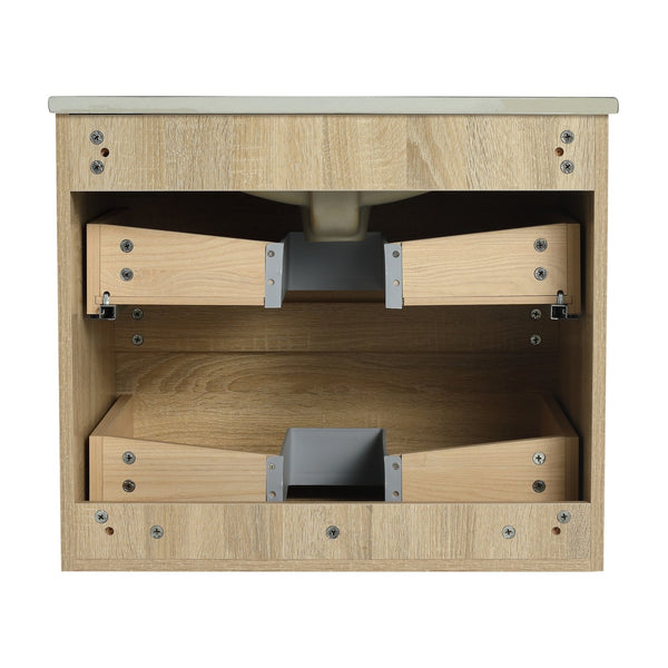 English Elm 24" Wall-Mounted Bathroom Vanity With Black Sink, 2 Soft-Close Drawers - Ideal For Compact Spaces! W999S00192