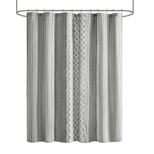 JLA Home INK+IVY - Cotton Imani Aztec Printed Shower Curtain with Chenille Stripe Trim — Boho Texture, OEKO‑TEX Certified Comfort Gray II70-1123