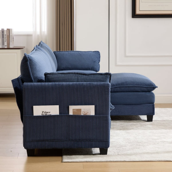 English Elm United We Win Modular Corduroy Sectional with Ottoman Low Profile Living Room Couch Navy W1568S00261