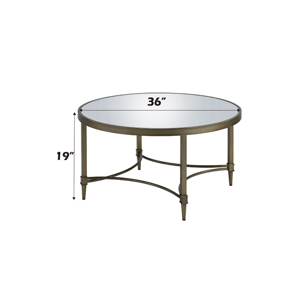 English Elm Aditya Mirrored & Antique Brass Coffee Table with 5mm Glass Top, Curved Crossbar & Luxe Vintage Flair B2726P255337
