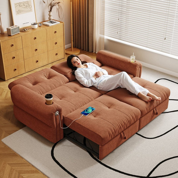 English Elm It Chenille Convertible Sleeper Loveseat with Steel Frame for Compact Living Spaces W3820S00019
