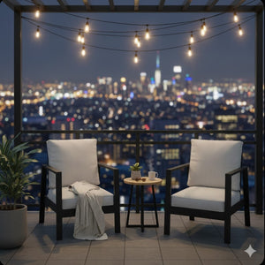 English Elm Set of 2 Outdoor Aluminum Patio Armchairs Rust Proof Frame with Plush Foam Cushions Black+ Gray B082P454983