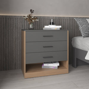 English Elm Alder 27" High Three Drawer Dresser with Open Shelf, Matte Gray & Natural Oak Two-Tone Storage Piece B200P335318