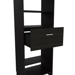 English Elm Hybrid Closet System with Five Open Shelves, Spacious Drawer & Metal Rod for Smart Vertical Storage Black 83 L x 20 W x 4 H B128S00093