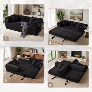 English Elm Compression Foldable Floor Sofa Bed Corduroy Futon with Foam Support for Small Spaces Black W3716P379175