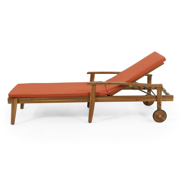 English Elm Christopher Knight Home® - JASON Chaise Lounge Crafted of Durable Acacia Wood with Adjustable 5-Position Recline and Easy-Clean Cushions Orange 71374.00ORG