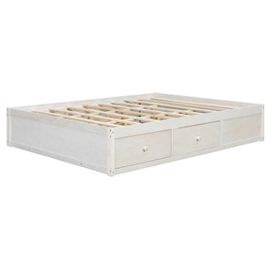 English Elm Queen Platform Storage Bed with Hydraulic Lift Footboard and Four Drawers Antique Finish White LP000139AAK