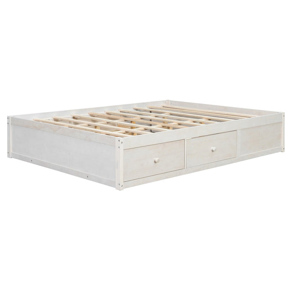 English Elm Queen Platform Storage Bed with Hydraulic Lift Footboard and Four Drawers Antique Finish White LP000139AAK