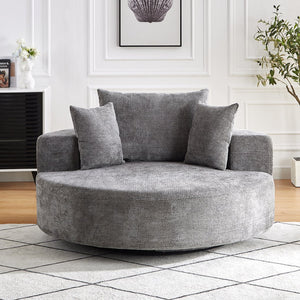 English Elm 55''L Chenille Foam Single Swivel Chair with Plush Backrest Pillow, 360° Smooth Recline for Living Room Lounge Comfort Grey W834S00352