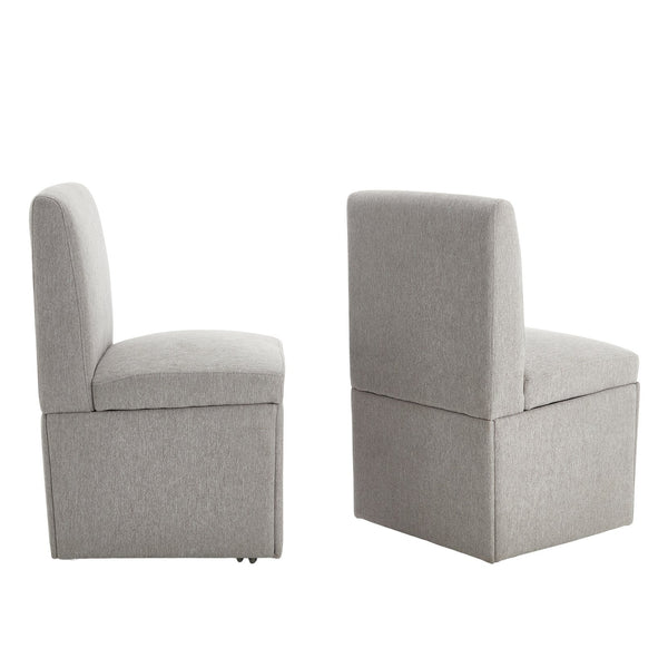 English Elm COOLMORE Swivel Rolling Dining Chair with Hidden Storage, Linen Upholstered 4-Wheel Multiuse Seat Light Gray W1539P277684