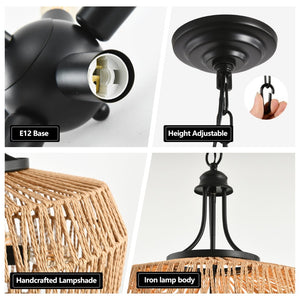 English Elm 19" Hemp Rope Pendant Hand Woven Bohemian Ceiling Fixture for Kitchen or Dining W2312P477345