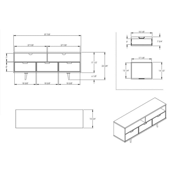 English Elm Walker Edison - Mid-Century Solid Pine 3-Drawer TV Stand for TVs up to 65" — White, Warp-Resistant MDF, Storage Bliss B185P169380