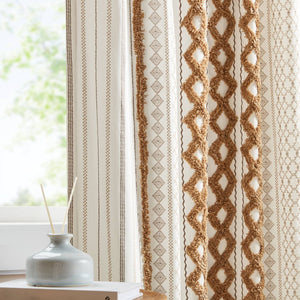 English Elm 1 Cotton Printed Window Panel Chenille Stripe Lined Bohemian Farmhouse Curtain B035P496604