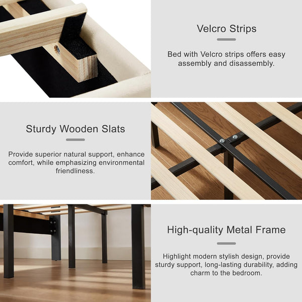 English Elm Twin Boucle Upholstered Platform Bed Frame with Headboard, Modern Rounded Corners, Plush Cozy Sleep Sanctuary Antique White W295P304408