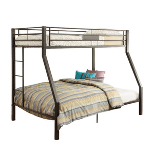 English Elm Limbra Sandy Finish Twin XL/Queen Bunk Bed with Metal Frame, Built-In Ladder, Full Guard Rail Durable Brown 56 L x 19 W x 4 H B2726S00341