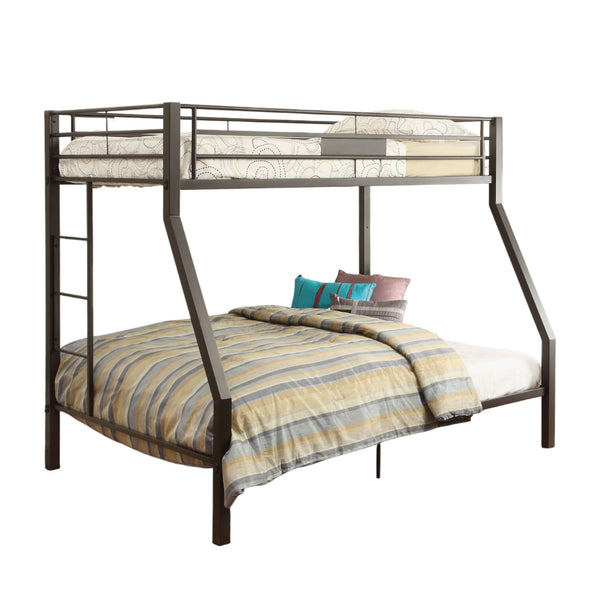 English Elm Limbra Sandy Finish Twin XL/Queen Bunk Bed with Metal Frame, Built-In Ladder, Full Guard Rail Durable Brown 56 L x 19 W x 4 H B2726S00341