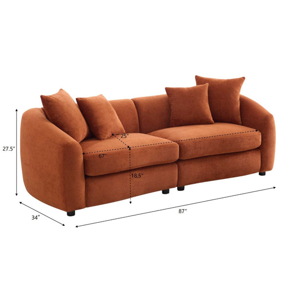 English Elm 87 Inch Curved Velvet Sofa Three Seat Architectural Living Room Conversation Piece Orange N773IS00077O