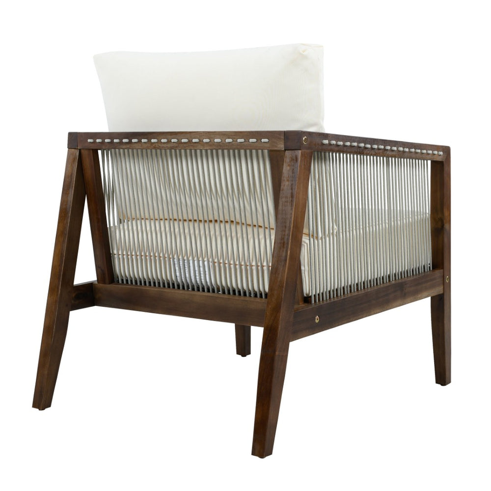 English Elm Outdoor Acacia Wood Club Chair with Woven Rope Panels and Resort Style Patio Comfort Beige,Dark Brown N768P408130D