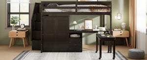 English Elm Queen Murphy Bed with Integrated Desk Cabinet Shelves Space Saving Studio Solution Espresso N708S00014P