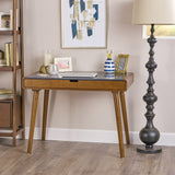 Hearth and Haven Zenithar Writing Desk with Exquisite Drawer and Rubber Wood Legs, Grey and Brown 62413.00