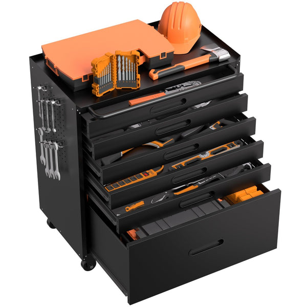 English Elm 34.3" Rolling Steel Workshop Cabinet with 3 Drawers Lockable Doors and Pegboard Sides W2735P428816