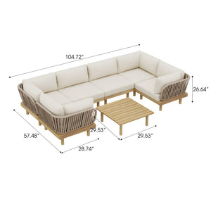 English Elm 7-piece Acacia Wood Outdoor Sectional with Rope Woven Backs and Resort Style Comfort N768P395021L_4_N768P395020L_2_N768P395019L