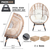 English Elm 2 Pieces Patio Pe Wicker Egg Chair Model 2 With Natural Color Rattan Beige Cushion