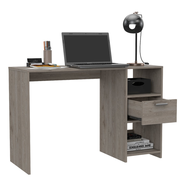 English Elm Omma Grey Computer Desk with Drawer & Two Shelves, 43.3" Wide Compact Workstation, Engineered Wood B070P188826