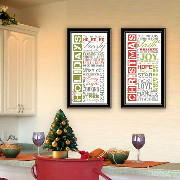 English Elm Trendy Decor 4u Happy Holidays 2 Piece Framed Typography Wall Art Set for Home B067P256622