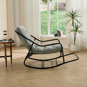 English Elm Outdoor Rocking Chair Steel Frame with Corduroy Cushion for Patio Bedroom Reading W640P443545