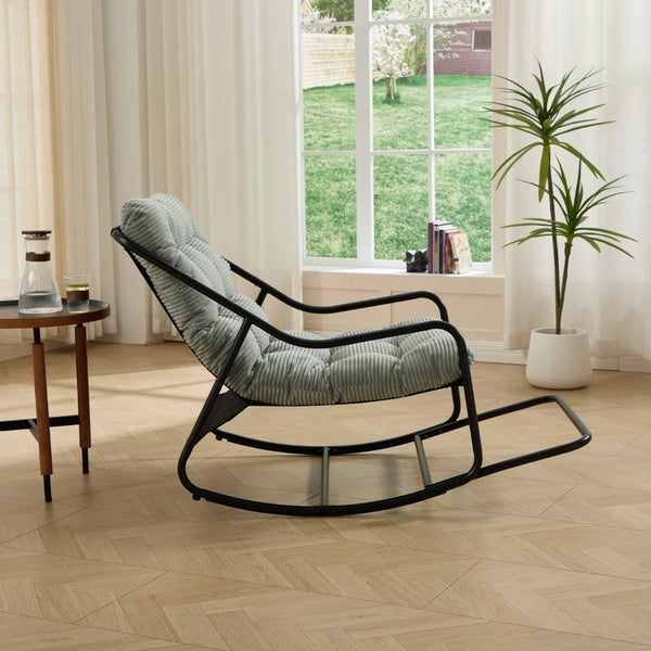 English Elm Outdoor Rocking Chair Steel Frame with Corduroy Cushion for Patio Bedroom Reading W640P443545