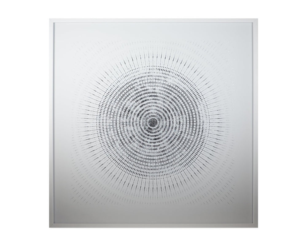 Sunpan GALAXY 48" x 48" Luxe Art Piece - Handcrafted Silver Leaf & Glossy White Frame for Modern Elegance A0258