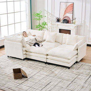 English Elm 140.9-inch U-shaped Modular Sectional Sofa with Ottomans Chenille Cloud Cushions Beige W288S00029