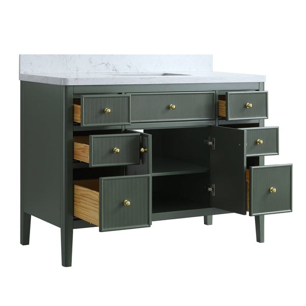English Elm Fully Assembled 48'' Green Bathroom Vanity With Solid Wood, Engineered Marble Top & Soft-Close Drawers W1826P308982