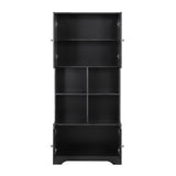 English Elm Tall and Wide Bathroom Floor Storage Cabinet, Bathroom Storage Unit, Freestanding Cabinet With 4 Doors, Adjustable Shelves, Open Multi-Layer Shelves, Black