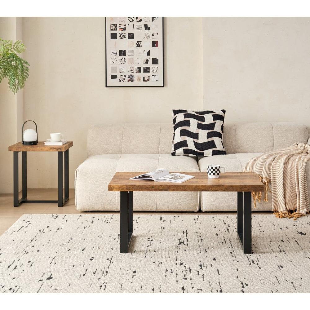 English Elm MDF Walnut Coffee Table with Metal Legs — Versatile Small Sofa & Outdoor Tea Table, Durable Design W1718P362671