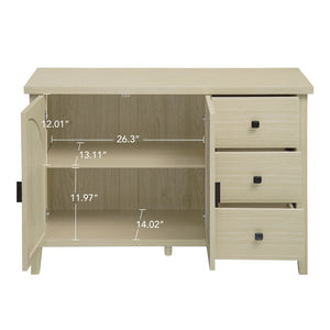 English Elm Rattan 2 Door 3 Drawer Cabinet with Adjustable Shelves, Anti-Slip Mats & Smooth Slide Rails W688P223037