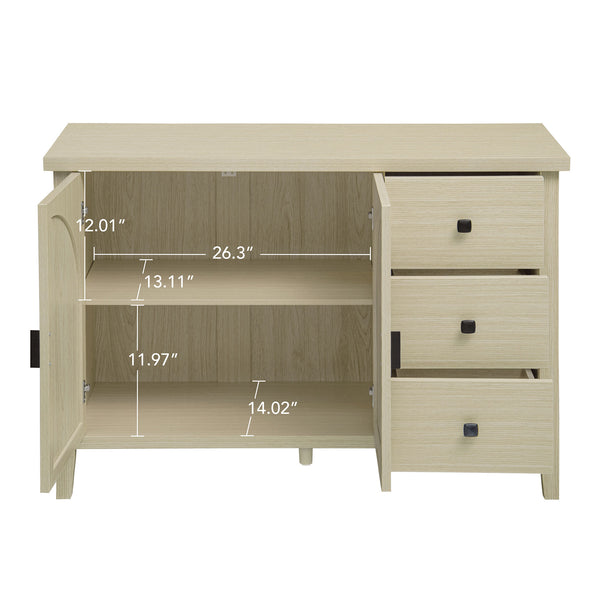 English Elm Rattan 2 Door 3 Drawer Cabinet with Adjustable Shelves, Anti-Slip Mats & Smooth Slide Rails W688P223037