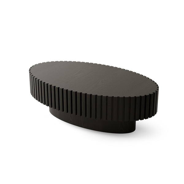 English Elm Oval Handcrafted Relief Coffee Table with Sturdy MDF Pedestal, Olive-Inspired Shape, Easy Assembly, Modern Chic Design Black W3081P255089
