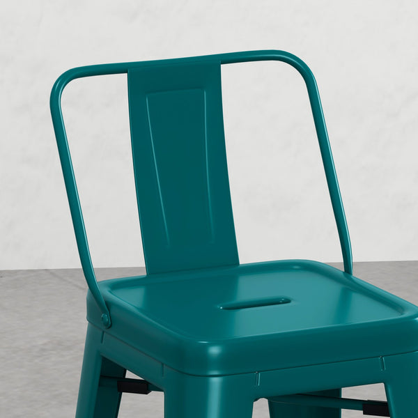 English Elm Keeley 24-Inch Metal Counter Stool Set of 4 with Curved Back, Footrest & Durable Powder-Coat Finish Teal Blue B2732P253604