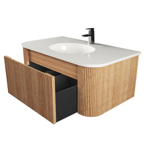 English Elm Arcora Floating Wall Vanity with Marble Ceramic Sink Slatted Wood Spa Design W3235S00007