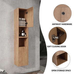 English Elm 24" Bathroom Side Cabinet - Wall-Mounted Design, Soft-Close Doors, Durable Plywood, Space-Saving Storage W999S00373