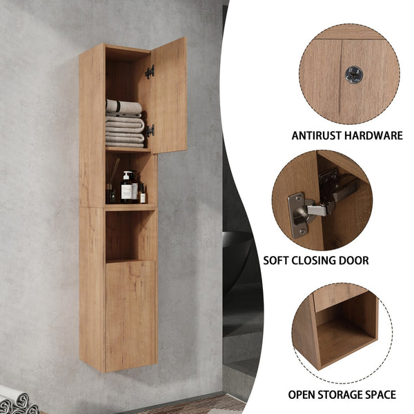 English Elm 24" Bathroom Side Cabinet - Wall-Mounted Design, Soft-Close Doors, Durable Plywood, Space-Saving Storage W999S00373