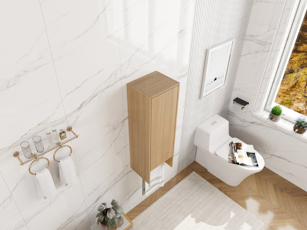 English Elm 12 Inch Wall Mounted Oak Storage Cabinet Soft Close Door for Bathroom or Study W1972P457945