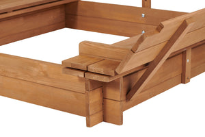English Elm Kids Cedar Sandbox with Adjustable Canopy Corner Seating Outdoor Backyard Play D720094432